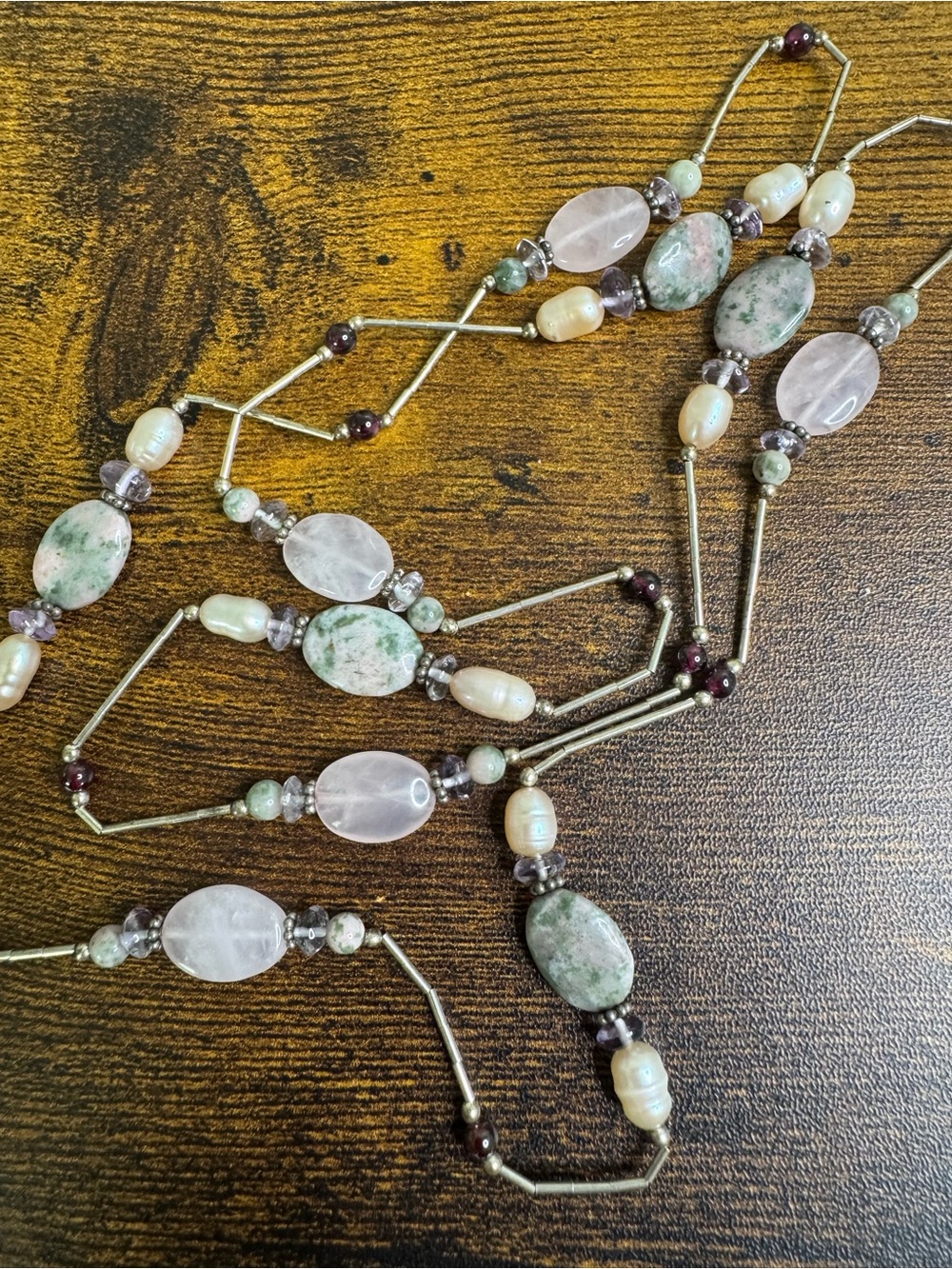 Handcrafted Pink Rose Quartz & Freshwater Pearl Necklace with Garnets